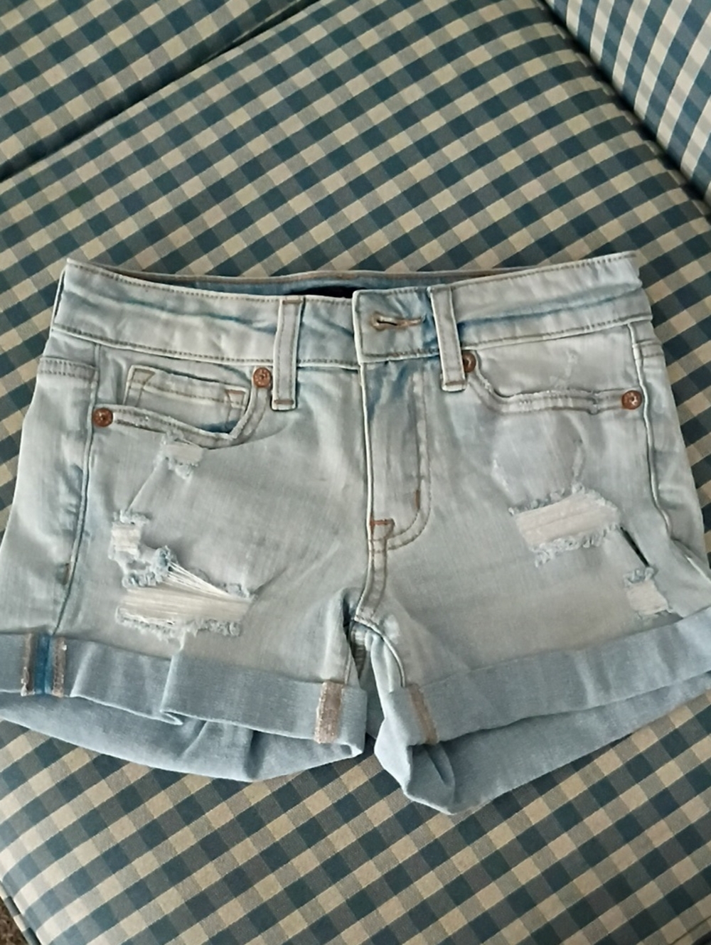 Aeropostale Light Blue Distressed Rolled-Hem Denim Shorts